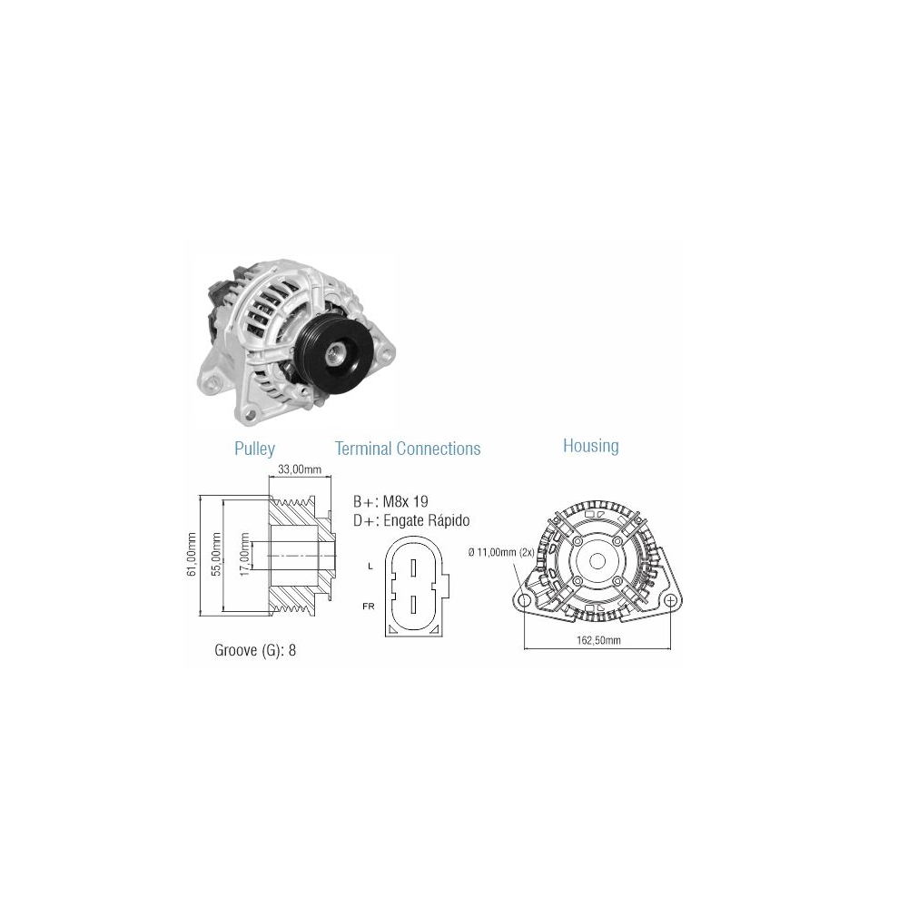 ALTERNADOR BOSCH (IVECO VERTIS/RENAULT MASCOTT/12V/90A)